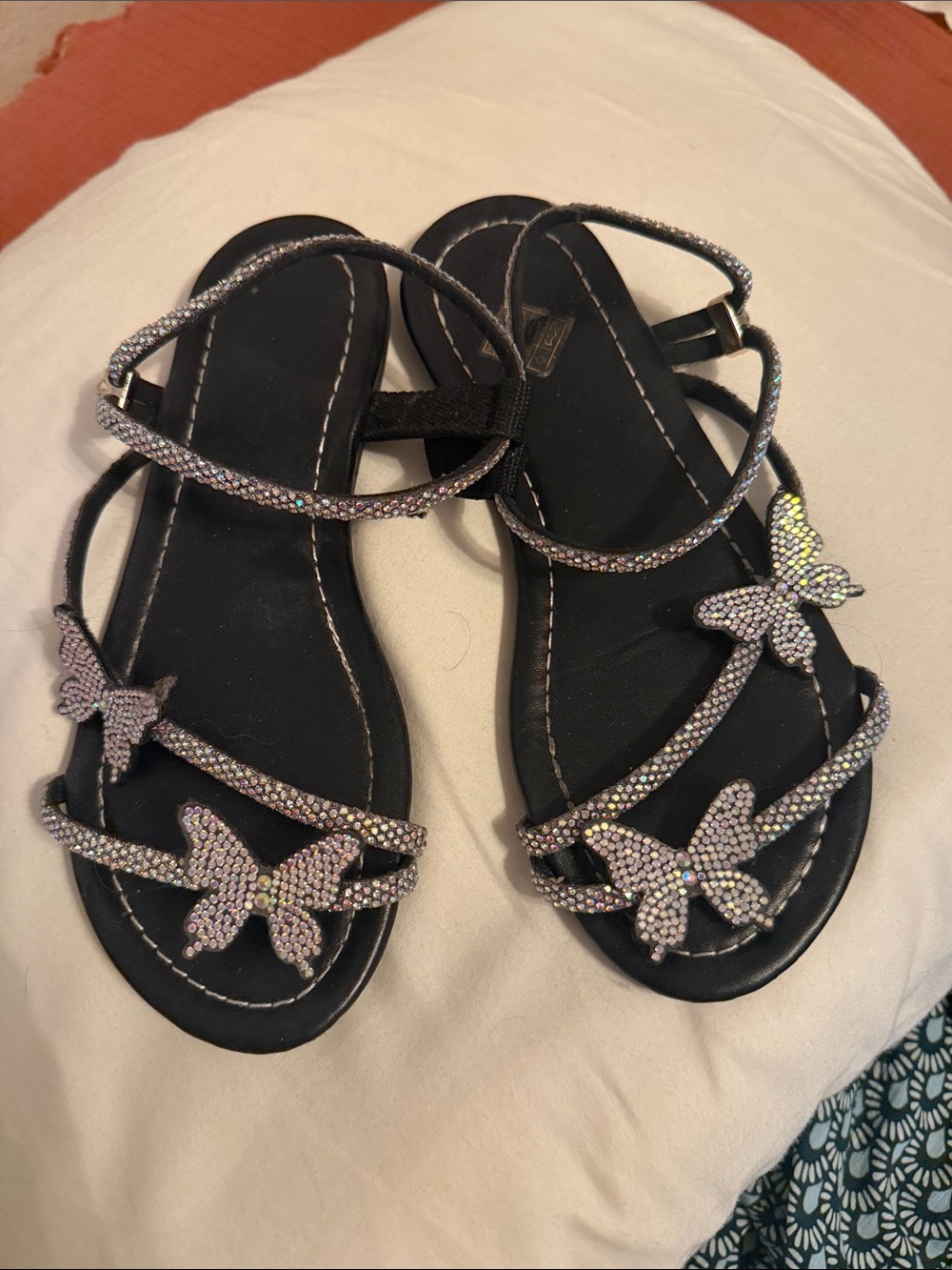 Women’s Black Rhinestone Butterfly Sandals